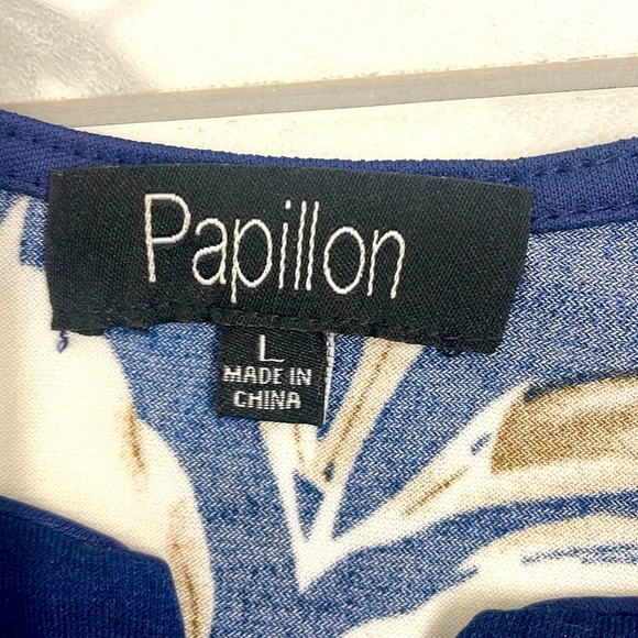 Papillon Navy Floral Jumpsuit With V Boni Neck Cropped Wide Leg Tie Belt Size L - Picture 13 of 16